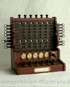 an old fashioned wooden machine with many knobs