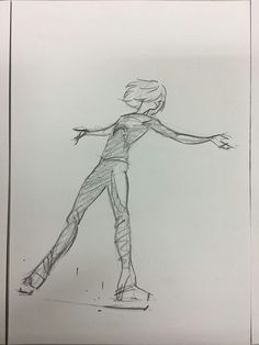 a pencil drawing of a person on a skateboard