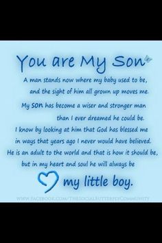 a poem written in blue ink with the words you are my son and an image of a