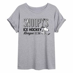 snoopy's ice hockey league t - shirt in grey with black and white lettering