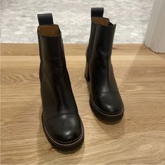 See By Chloe Mallory Lug Sole Leather Black Chelsea Boots Size 39 *This Brand Runs Small, I’m Normally A Us Size 8 And The 39’s Fit Well. Worn Once, Perfect Condition. Just A Bit Too High For Me So I Never Wear The. Gorgeous Boot! Chloe Shoes, Black Chelsea Boots, See By Chloe, Lug Sole, Chelsea Boots, Bootie Boots, Chloe, Chelsea, Ankle Boots