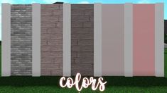 an animated image of a brick wall with the words colors on it in pink and grey