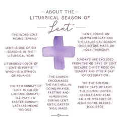 a purple cross with the words, about the lith season of lent on it