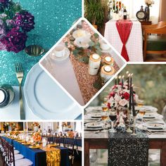 a collage of photos with different types of decorations and colors on the table top