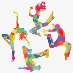 colorful silhouettes of people dancing in different poses