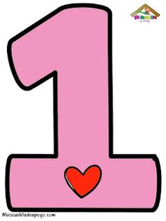 a pink number one with a red heart on it's center and the number 1 in the middle