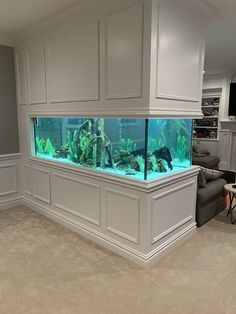 an aquarium in the middle of a living room