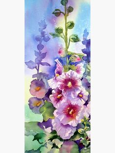 watercolor painting of pink and purple flowers