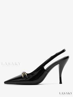 Lasaky - Womens Elegant Pointed Toe Slingback Pumps with Chain Detail in Black - High Heel Shoes Party Slingback Pumps With Chain Strap, Slingback Pumps With Chain Strap For Parties, Formal Slingback Pumps With Chain Strap, Chic Slingback Pumps With Chain Strap, Party Slingback Pumps With Chain Strap And Pointed Toe, Pointed Toe Slingback Pumps With Chain Strap, Elegant Slingback Heels With Chain Strap, Chic Evening Slingback Pumps With Chain Strap, Elegant Slingback Pumps With Chain Strap For Party