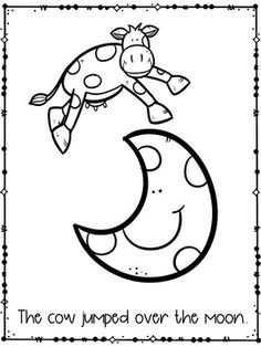 the cow jumped over the moon coloring page for kids to color and practice their handwriting