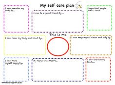 a self care plan with the words,'my self care plan'and an orange circle