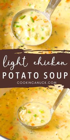 Ladle dipping into a saucepan with chicken potato soup. Healthy Soup Recipes Chicken, Potato Soup Healthy, Chicken And Potato Soup, Healthy Potato Soup, Soup Recipe Healthy, Chicken Potato Soup, Chicken And Potato, Cream Of Potato Soup, Chicken Corn Chowder