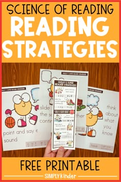 three printable reading strategy cards with the text science of reading, reading strategies