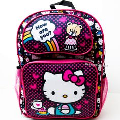 Sanrio Hello Kitty Large 16" School Backpack   All Over Print Backpack Measures 16" Height 12" Width And 5" Depth  With Adjustable Shoulder Straps Brand New Licensed By Sanrio With Tags Fast Shipping! Cute Hello Kitty Print Backpack For Travel, Hello Kitty Print School Backpack, Cute Hello Kitty Travel Backpack, Hello Kitty Print Bags For Back To School, Rectangular Backpack With Cat Design For Back To School, Back To School Rectangular Backpack With Cat Design, Back To School Backpack With Cat Design, Rectangular Cat Design Backpack For Back To School, Kawaii Hello Kitty Backpack For Travel