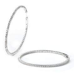 This CZ and rhodium plated sterling silver hoops are a jewelry essential! Jewelry 101, Large Silver Hoop Earrings, Jewelry Essentials, Sterling Silver Hoops, Silver Hoops, Silver Hoop Earrings, Rhodium Plated, Prong Setting