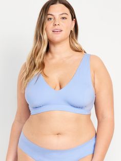 deep v-neck wide straps elastic-banded hem fitted high coverage hits above ribcage light support for a-c cups xs = 34a, 32b cup sizes s = 32c, 34b, 36a cup sizes m = 34c, 34d, 36B, 36c, 38b cup sizes l = 34d, 34dd, 36c, 36d, 38b, 40b cup sizes xl = 38dd, 40d, 40dd cup sizes xxl = 42d, 42dd cup sizes models are approx.  5'9" and wear sizes s (4), l (12), and xl (18)machine wash according to the care instruction label Tight Sweaters, Bullet Bra, Tight Sweater, Bralette Top, Top Hits, Cup Sizes, Navy And Brown, Bralette Tops, Hot Dress