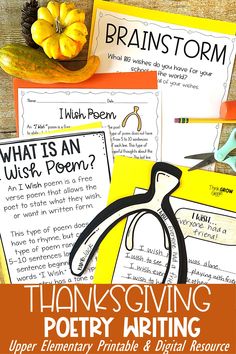 thanksgiving poem writing activity with pumpkins and other items