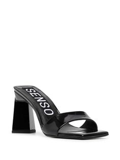 Senso Venus I 80mm Heeled Mules - Farfetch Modern Black Block Heels With Square Toe, Black Evening Slides For Spring, Modern Black Open Heel Slides, Modern Black Slides With Open Heel, Chic Black Slides For Evening, Modern Black Slides With Padded Heel, Modern Black Mules With Stacked Heel, Formal Black Open Heel Slides, Black Sandals With Deep Heel Cup And Square Toe