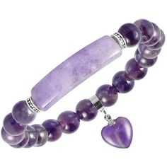 Material: Amethyst Size: Beads: 0.3in / 8mm Waist: 6.3in / 16cm Weight: 20g Healing Stone Bracelet, Amethyst Bracelet Beads, Carved Heart, Amethyst Healing, Crystal Energy, Amethyst Bracelet, Chakra Crystals, Strand Bracelet, Healing Bracelets