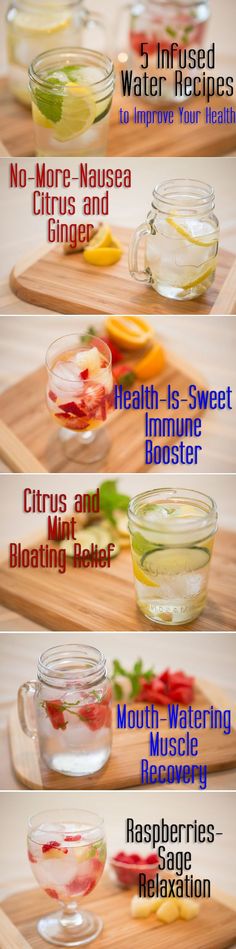 5 Infused Waters #hydrate #healthy Water Remedies, Infusion Recipes, Flavor Water, Infused Drinks, Water Infusion, Flavoured Water, Flavored Waters, Infused Waters, Water Ideas