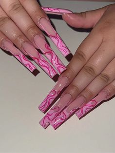 Watermelon Pink  Collar    Color Nails Embellished   Beauty Tools Fake Acrylic Nails, Dope Nail Designs, Pink Acrylic Nails, Square Acrylic Nails, Girls Nails, Nail Art Hacks