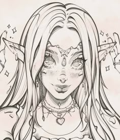 a drawing of a girl with long hair and piercings on her face is shown