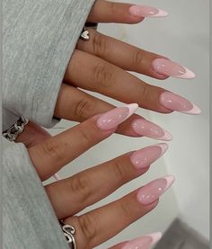 Leah Love Island Nails, Classy Pink Almond Nails, Almond Shape Birthday Nails, Almond Nails Pink French Tip, Nail Inspo Long Almond, Almond Nails Inspo Aesthetic, Nail Almond Design, Pink Almond French Tip, Pink Almond Nails French Tip