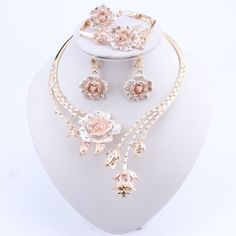 Jewelry Sets- Nigeria Classic Jewelry Sets Elegant Bride Wedding Flower Shape Necklace Earrings Bracelet Ring Set for Dubai WomenModel Number:4000706631605 Dubai Women, Elegant Bride, Bracelet Ring, Gold Ring Sets, Classic Jewelry, Wedding Flower, Bride Wedding, Flower Shape, Necklace Earrings