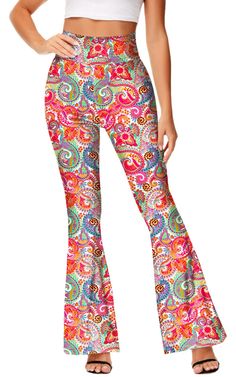 PRICES MAY VARY. 🤩Hippie Costume Pants Material - Soft and Comfortable, Stretchy Fabric, Fit To Wear All Day. Machine Wash are Available. 🤩Retro Hippie Flare Pants Feature - Elastic High Waisted With Flare Leg Design, Lifting Your Waistline And Perfectly Show Your Body Curve. Easy To Catch Sight And Impress With These Super Comfy Colored And Floral Patterned Bottoms, Sexy And Charming. 🤩Floral Print Flare Leg Pants Occasion - Perfect for Retro Parties, Halloween, Themed Parties, Costume Parti Fitted Multicolor Ankle-length Pants, Multicolor Stretch Ankle-length Pants, Hippie Flare Pants, Costume Pants, Bell Pants, Hippie Pants, Hippie Costume, Hippie Dresses, Flare Leg Pants