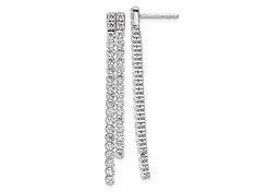 Rhodium over 14K white gold polished dangle earrings with 1.85 cttw round lab grown diamonds of SI1/SI2 clarity and G-H-I color grade. Measures approximately 1 9/6"L x 3/16"W and have friction post and push back clasps. Linear Dangle Earrings With Diamond Accents For Anniversary, Cubic Zirconia Brilliant Cut Dangle Earrings, Cubic Zirconia Dangle Linear Earrings In Brilliant Cut, Anniversary Linear Earrings With Diamond Accents And Cubic Zirconia, Formal White Gold Cubic Zirconia Linear Earrings, White Gold Diamond Cut Dangle Earrings, Formal White Gold Linear Cubic Zirconia Earrings, White Gold Diamond Dangle Earrings, White Gold Dangle Earrings With Diamond Cut