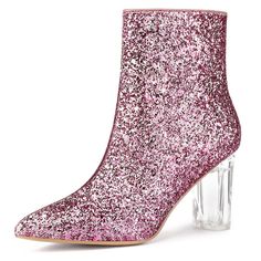 Can't help falling in love with these sparkly booties. The I love it Glitter Ankle Boots have high block heels, pointed toes, a low shaft that zips up the inside, and a safe covered on the mouth of shoes for preventing rubbing from the glitter. It’ll win your heart via your feet.Clear Heel.Glitter Booties.Pointed Toe.Party Shoes.Vamp: Glitter; Outsole: Rubber; Heel: ABS.Heel Height: 3 1/3 inches.Shaft Height: 4 8/9 inches. Size: 7. Color: pink. Gender: female. Age Group: adult. Pattern: Solid. Glitter Ankle Boots, High Block Heels, Can't Help Falling In Love, Clear Block Heels, Chunky Heel Ankle Boots, Party Heels, Buckle Ankle Boots, Womens Chunky Heels, Chelsea Boots Women