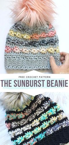 Pop of Color Beanies - Free Crochet Patterns Crochet Sunburst, Chunky Crochet Hat, Beanie Pattern Free, Crochet Beanie Pattern Free, Crochet Adult Hat, Crochet Winter Hats, Crochet Hat Free, Crochet Beanie Hat, Crochet Beanie Pattern