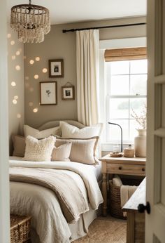 a white bed sitting under a window in a bedroom