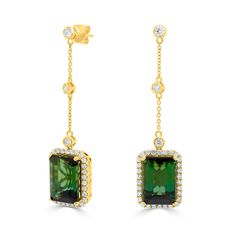 A-Earrings-914263J18570-YG-1 Tourmaline Earrings, Metal Color, Diamond Gemstone, Emerald Cut, Gemstone Colors, Yellow Color, Types Of Metal, Round Diamonds, Tourmaline