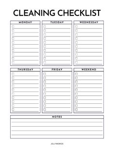 the printable cleaning checklist is shown in black and white