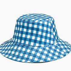 J.Crew Factory Printed Blue Plaid Check Sun Or Bucket Hat - Women’s Size Medium/Large - New With Tags Blue Cotton Wide Brim Hat, Blue Cotton Sun Hat One Size Fits Most, Blue Cotton Summer Hat, Blue Wide Brim Cotton Sun Hat, Blue Cotton Wide Brim Sun Hat, Blue Summer Sun Hat Cap, Blue Sun Hat Cap For Summer, Blue Wide-brim Cotton Sun Hat, Blue Cotton Bucket Hat With Flat Brim