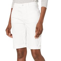 Gloria Vanderbilt Women's Amanda Utility Side Tab Bermuda Shorts In Voltage White New With Tags Size 12 Relaxed Fit Cotton Knee-length Capris, Spring Knee-length Cargo Shorts, Short Solid Cotton Capris, Casual Short-length Capris With Pockets, Casual Short Length Capris With Pockets, Casual Short Capris With Pockets, Spring Capris With Pockets And Short Leg, Casual Short Leg Cotton Capris, Spring Bermuda Cotton Capris