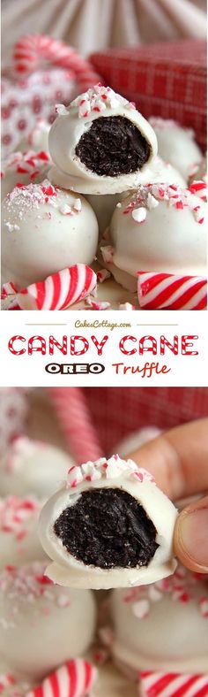 the candy cane oreo truffles are made with white chocolate and peppermint