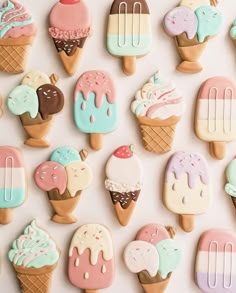 an assortment of ice cream and dessert cookies