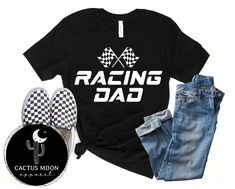 Custom made to order RACING DAD unisex style t-shirt. Photo shows Matte White Design on a Black Short Sleeve Tee. Choose from short sleeve or long sleeve tees. (Not all colors may be available in long sleeve. Please see color chart for long sleeve colors.) These soft and comfy Bella + Canvas shirts are high quality unisex shirts. The adult shirts are unisex sizing with a semi-fitted cut (so they are slimmer and more fitted for men and a little loose and flowy for women). I normally wear the same Black Sporty T-shirt For Father's Day, Sporty Black T-shirt For Father's Day, Black Racing T-shirt With Letter Print, Black Racing Style T-shirt With Letter Print, Racing Graphic Print T-shirt For Motorcycling, Black Racing Style T-shirt With Logo Print, Casual Motorcycle T-shirt With Custom Print, Racing Team Name Black T-shirt, Moto Mom