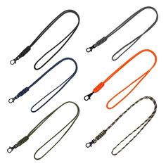 four different lanyards are shown in various colors