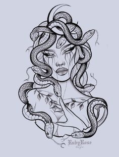 a drawing of a woman with snakes on her head