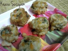 some food is sitting on a pink and yellow plate with the words karna susuyam above it