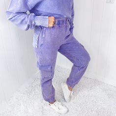 Lavender Love Luxe Snow Washed Corded Cargo Jogger Pants - Boujee Boutique Purple Sporty Joggers For Sports, Casual Purple Joggers With Pockets, Sporty Purple Joggers For Streetwear, Purple Athleisure Joggers With Pockets, Leisure Cotton Pull-on Joggers, Soft Joggers, Western Tee, Pants Large, Cardigan Sweater Jacket