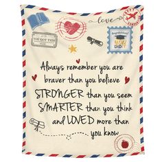 a pillow with an envelope on it that says always remember you are braver than you believe