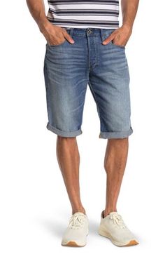 12" inseam; 18" leg opening; 10" front rise; 18" back rise (size 32) Zip fly with button closure Five-pocket style 100% cotton Machine wash, dry flat Imported Medium Wash Five-pocket Jean Shorts, Medium Wash Jean Shorts With Five Pockets, Relaxed Fit Short Leg Denim Jeans, Relaxed Fit Denim Jeans With Short Legs, Spring Washed Bottoms With Straight Hem, Dark Wash Jean Shorts With Side Pockets, Short Leg Denim Blue Jeans With Pockets, Dark Wash Short Leg Jeans For Spring, Dark Wash Short Length Jeans For Spring