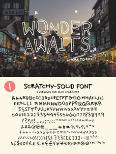 a poster with the words wonder awaits in front of a cityscape at night