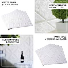 four different types of wall panels with instructions on how to put them in the same room