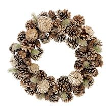 a wreath made out of pine cones and needles