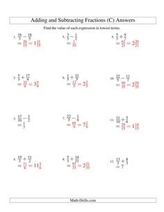 the subtracting mixed fractions worksheet is shown in red and white